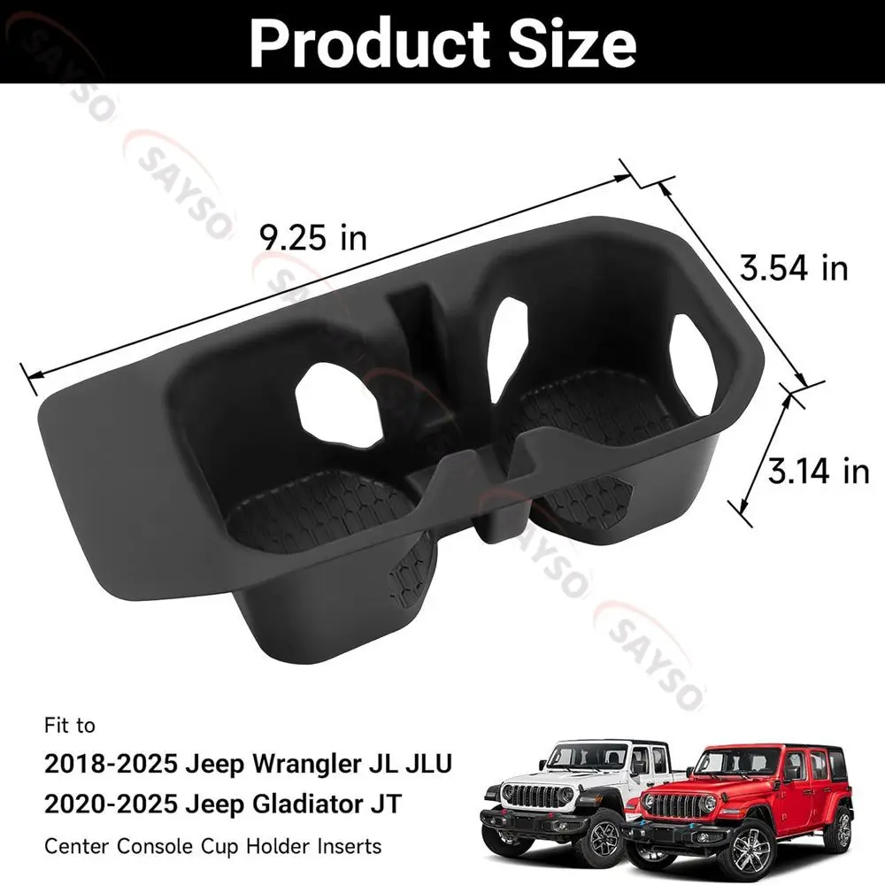 Silicone Non-Slip Center Console Cup Holder Inserts for Jeep Wrangler JL/JLU 4XE 2018-2025 & Gladiator JT 2020-2025 Cup Holder