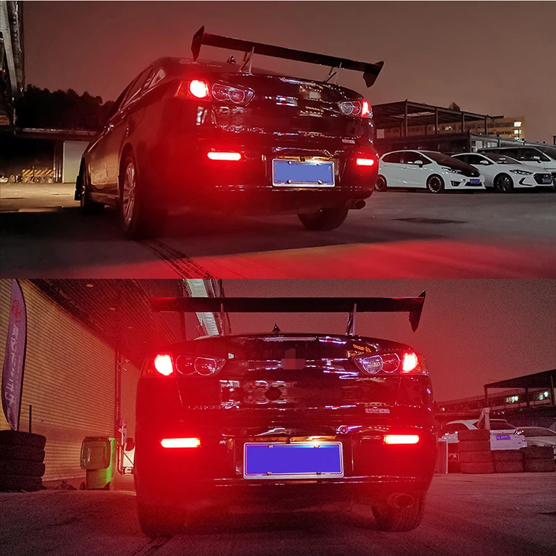 For Mitsubishi Lancer Evolution X Outlander Red LED Bumper Reflector Lights Brake Tail Light W/ Sequential Turn Signal 12V