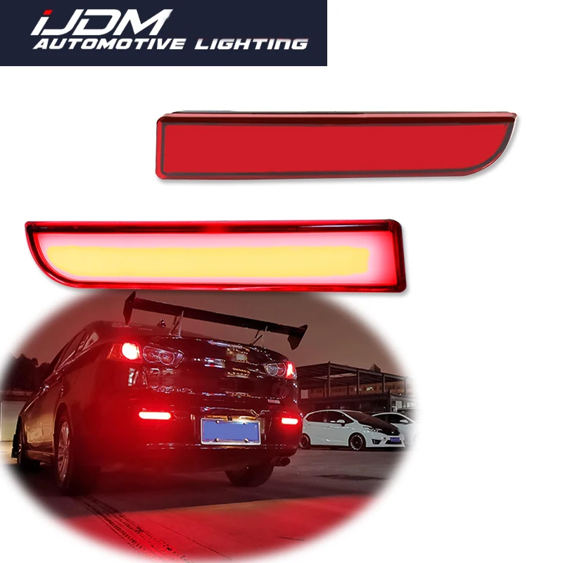 For Mitsubishi Lancer Evolution X Outlander Red LED Bumper Reflector Lights Brake Tail Light W/ Sequential Turn Signal 12V