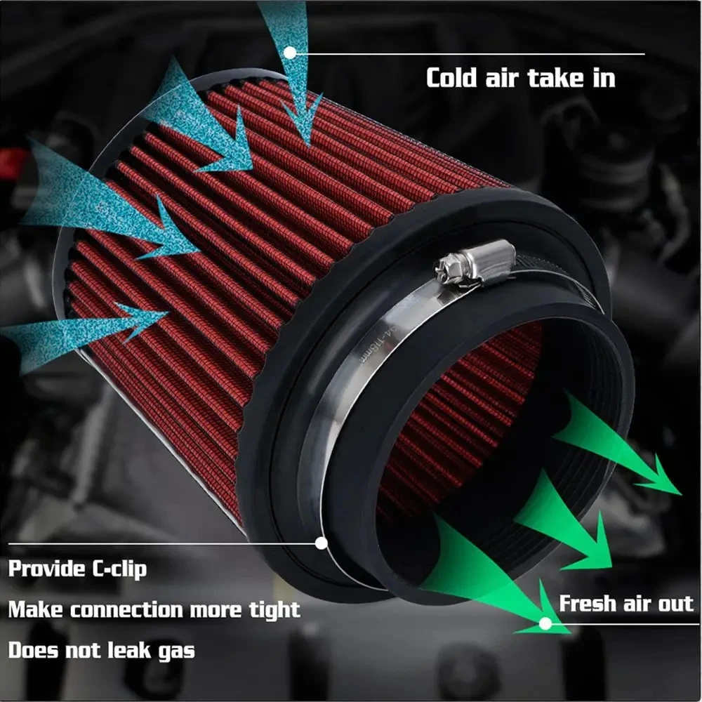 3" Cold Air Intake Pipe Kit & 76mm Air Filter, Car Cold Air Intake Turbo Filter Aluminum Air Filter Induction Flow Hose Pipe Kit
