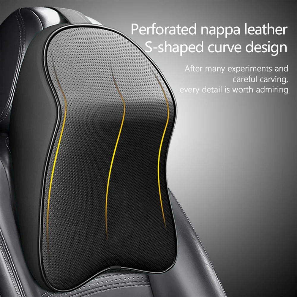 3D Nappa PU Leather Headrest Memory Foam Rest Pillow Headrest Car Neck Pillow Support for Car Pain Relief Travel Neck Support
