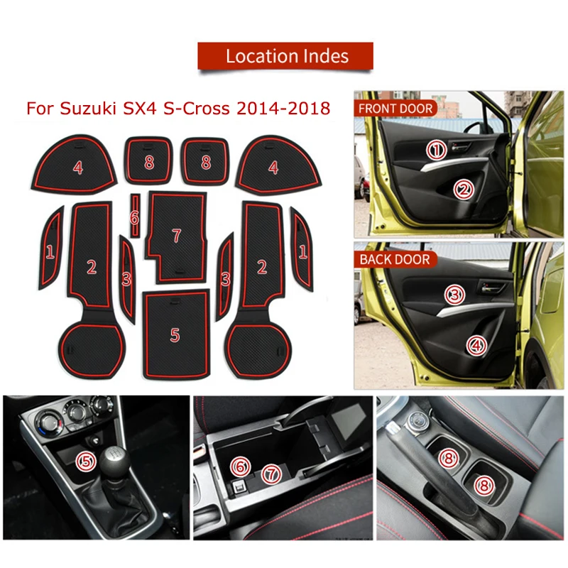 Anti-Slip Rubber Gate Slot Mat Door Groove Pad Cup Cushion For Suzuki SX4 S-Cross S Cross 2014-2023 Car Interior Mat Accessories