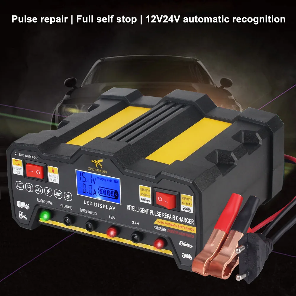 600W Car Battery Chargers 12V 12A / 24V 9A Output Quick Charging Intelligent Automatic Pulse Repair Battery Charger US EU Plug