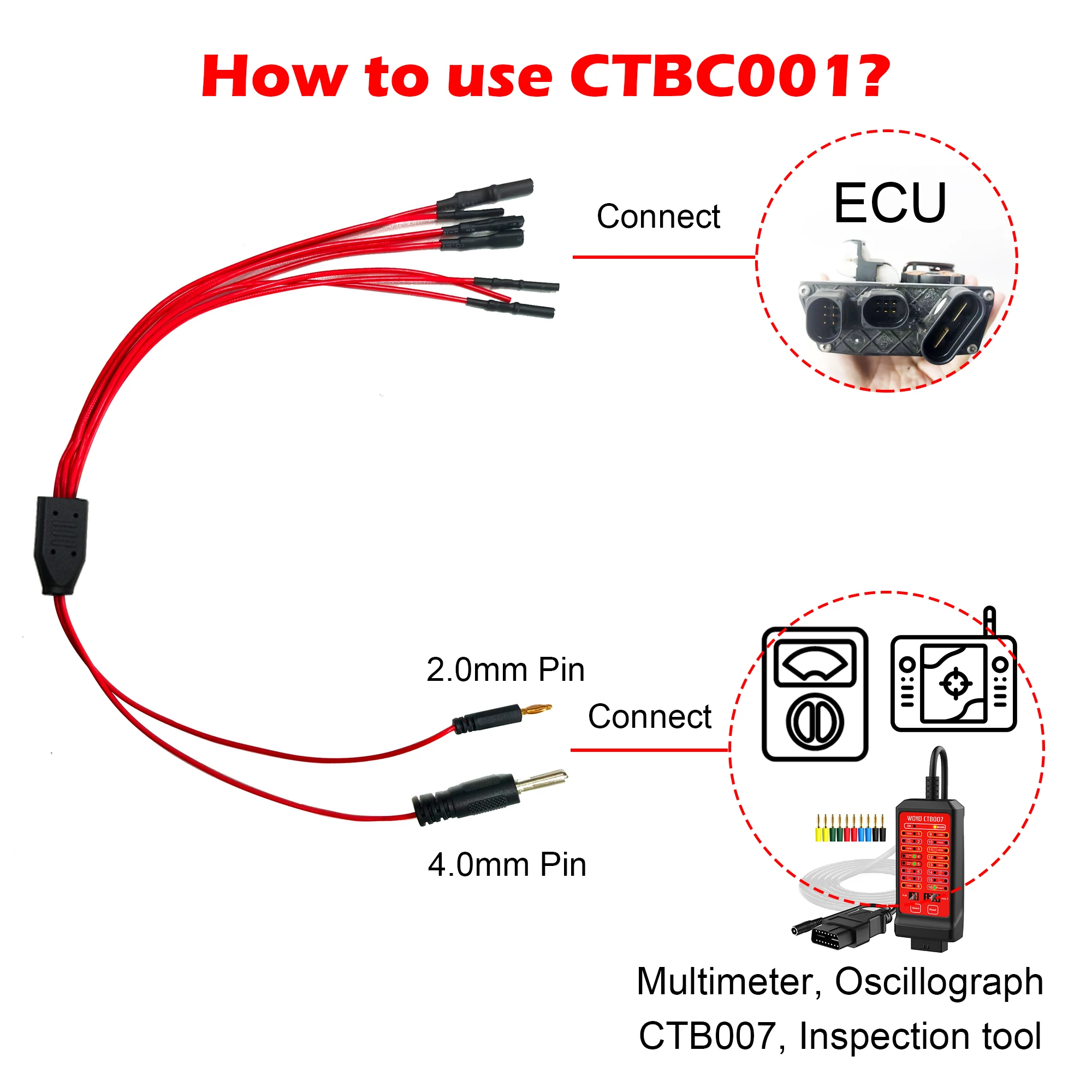 WOYO CTBC001 8-way ECU Breakout Leads for Automotive Diagnostic Oscilloscope Line Cable DIY Connection