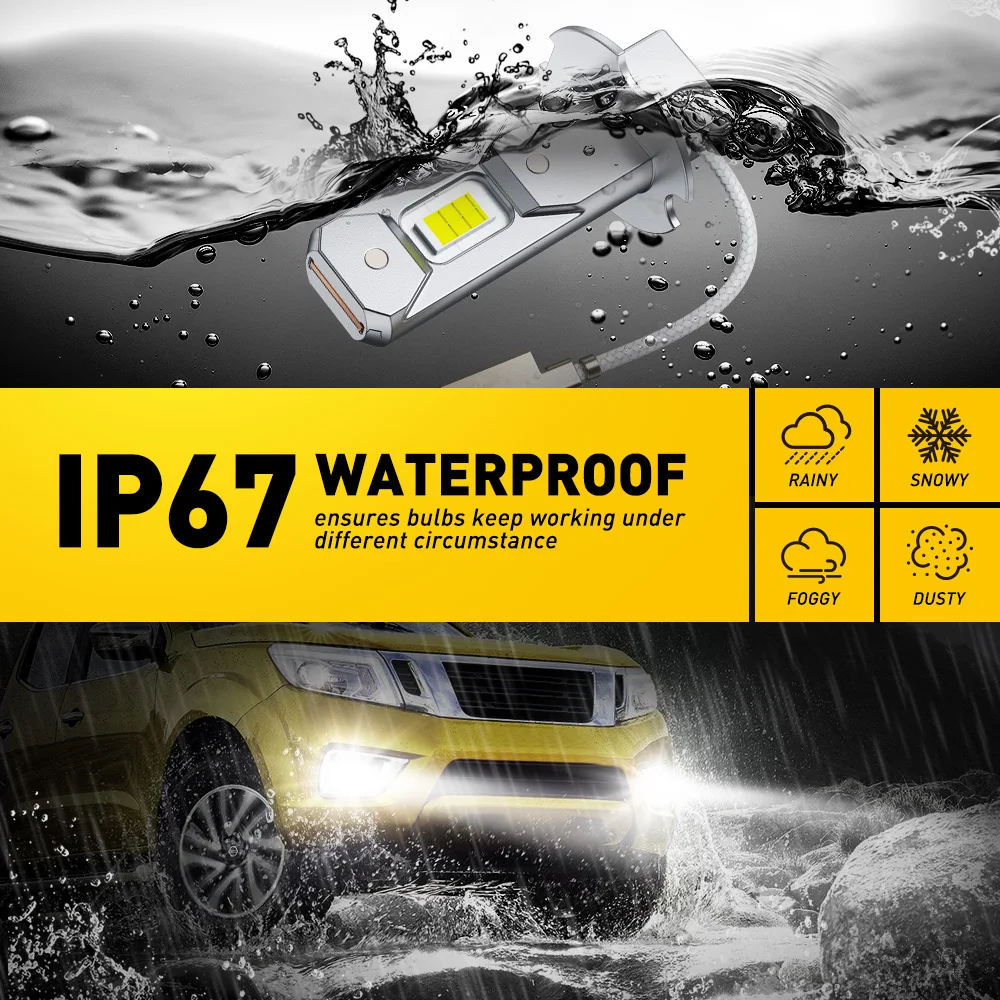 AUXITO 2Pcs Canbus H3 LED Fog Light Bulbs 1:1 Mini Size H3 LED Fog Lamp DRL 12V Amber Yellow 6500K White 300% Brighter CSP Chips