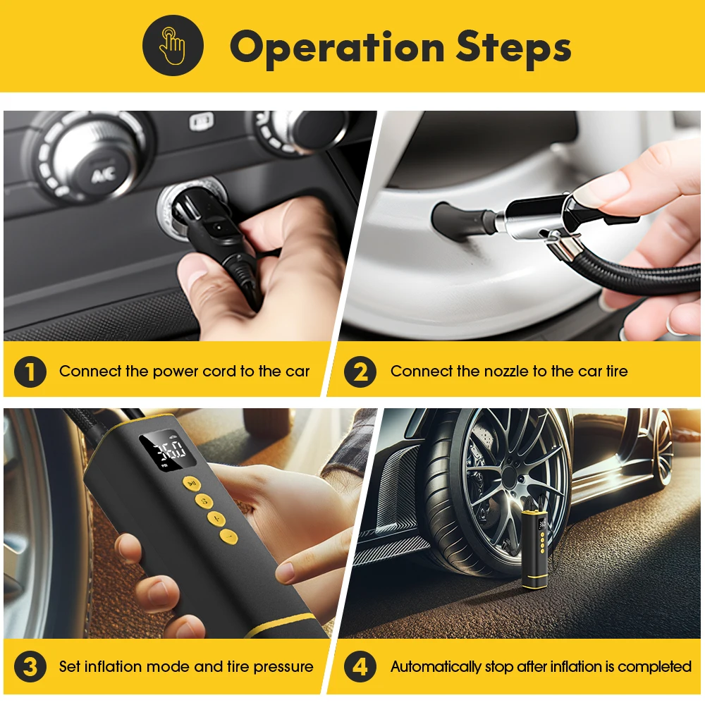 CARSUN Car Tire Air Pump 12V 150PSI Air Compressor Portable Wired Inflator For Car Motorcycle Bicycle with Extended Power Cord ﻿