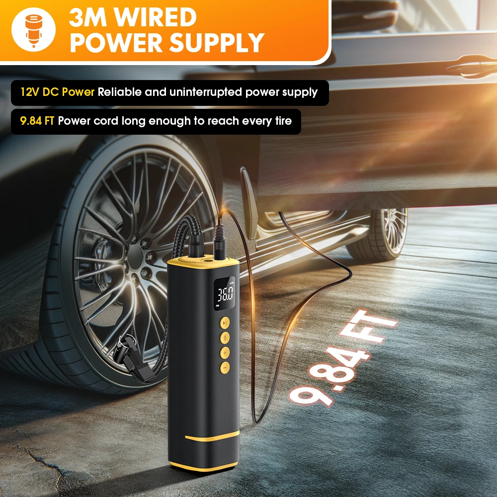 CARSUN Car Tire Air Pump 12V 150PSI Air Compressor Portable Wired Inflator For Car Motorcycle Bicycle with Extended Power Cord ﻿