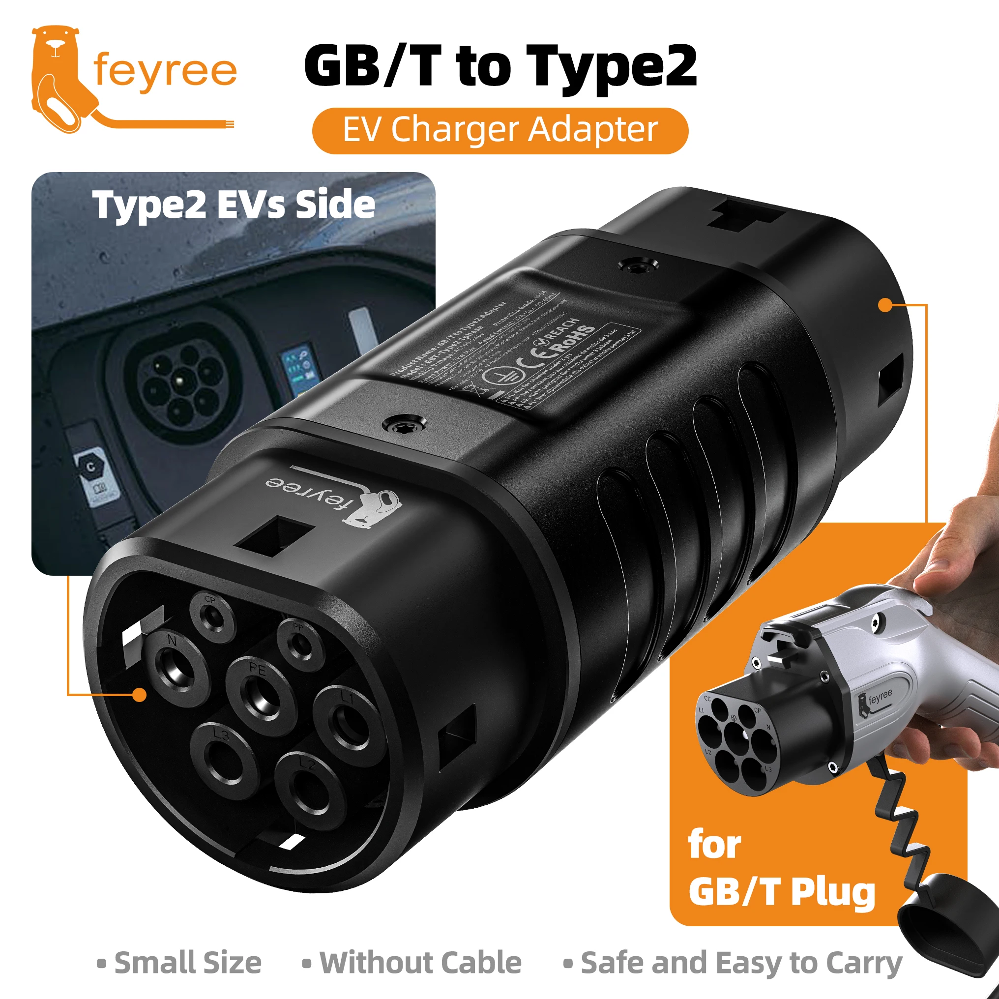 Feyree EV Charger Station Adapter GBT to Type 2 IEC 62196-2 Converter EVSE Single/Three Phase Connector 16A 32A for Type 2 Cars