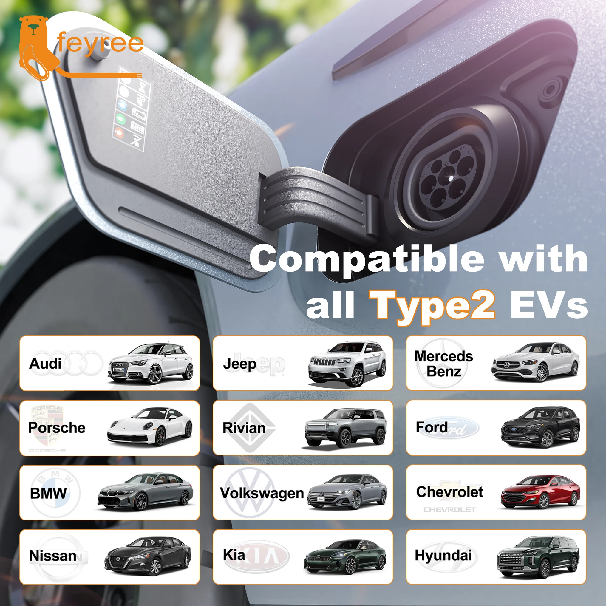 Feyree EV Charger Station Adapter GBT to Type 2 IEC 62196-2 Converter EVSE Single/Three Phase Connector 16A 32A for Type 2 Cars