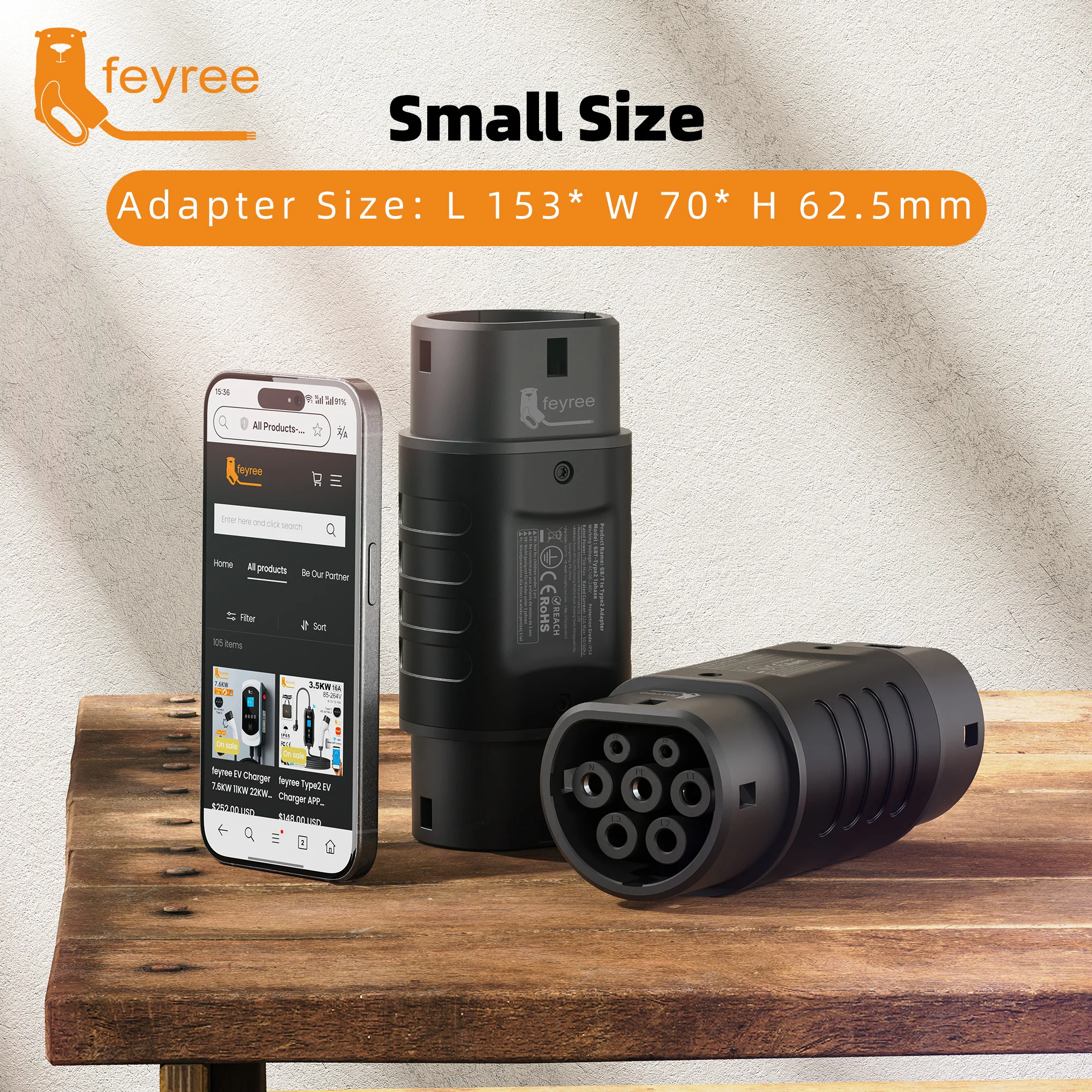 Feyree EV Charger Station Adapter GBT to Type 2 IEC 62196-2 Converter EVSE Single/Three Phase Connector 16A 32A for Type 2 Cars