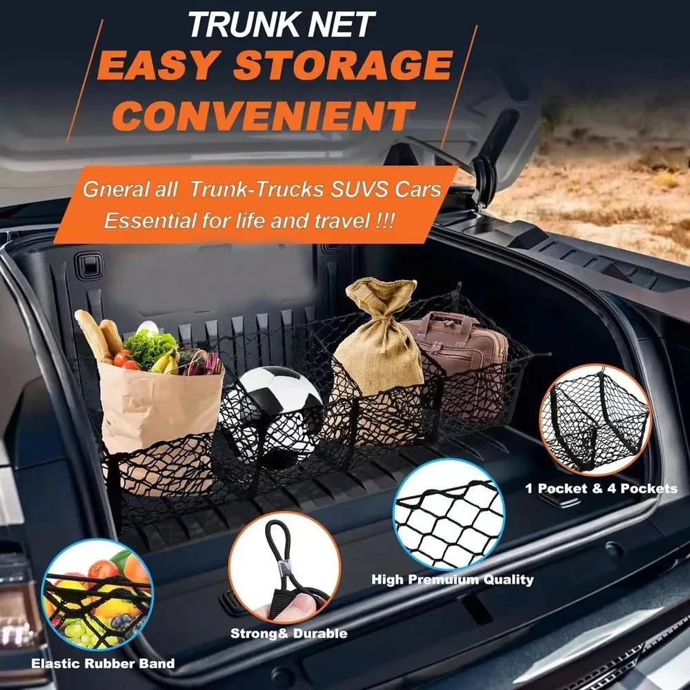 Cargo Net Trunk Bed Organizer,Mesh Storage Net with 4 Metal Hooks, Heavy Duty Cargo Net for SUV,Car,Pickup Truck Bed