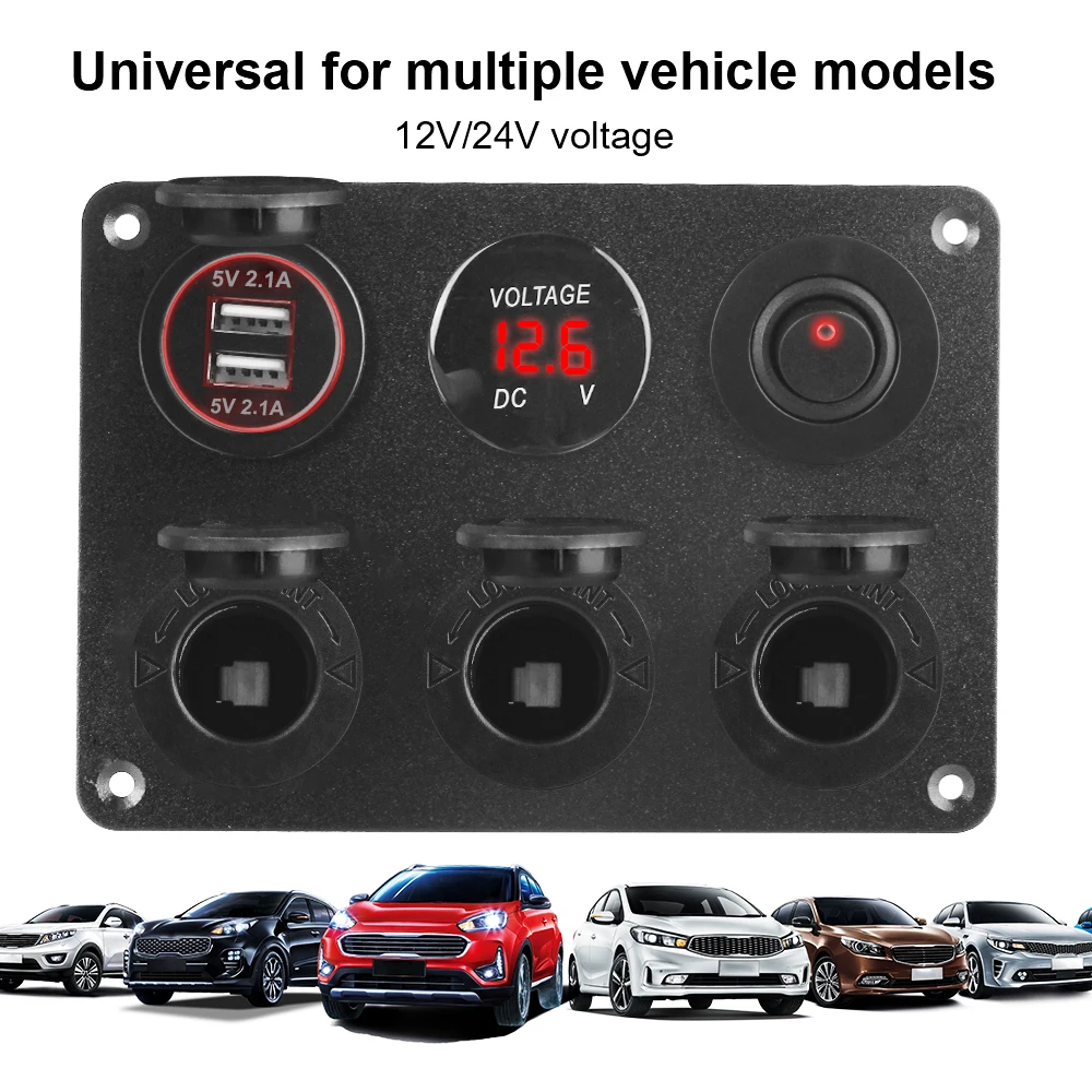 12V Dual USB Charger Cigarette Lighter Plug Socket Power Outlet LED Voltmeter Toggle Switch Multi Panel for Car Marine RV 4.2A