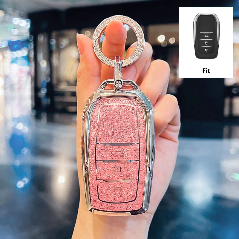 Diamond Pink for Toyota CHR Hilux Fortuner Land Cruiser 200 Camry Corolla Crown RAV4 Highland Remote Car Key Case Cover Fob Bag