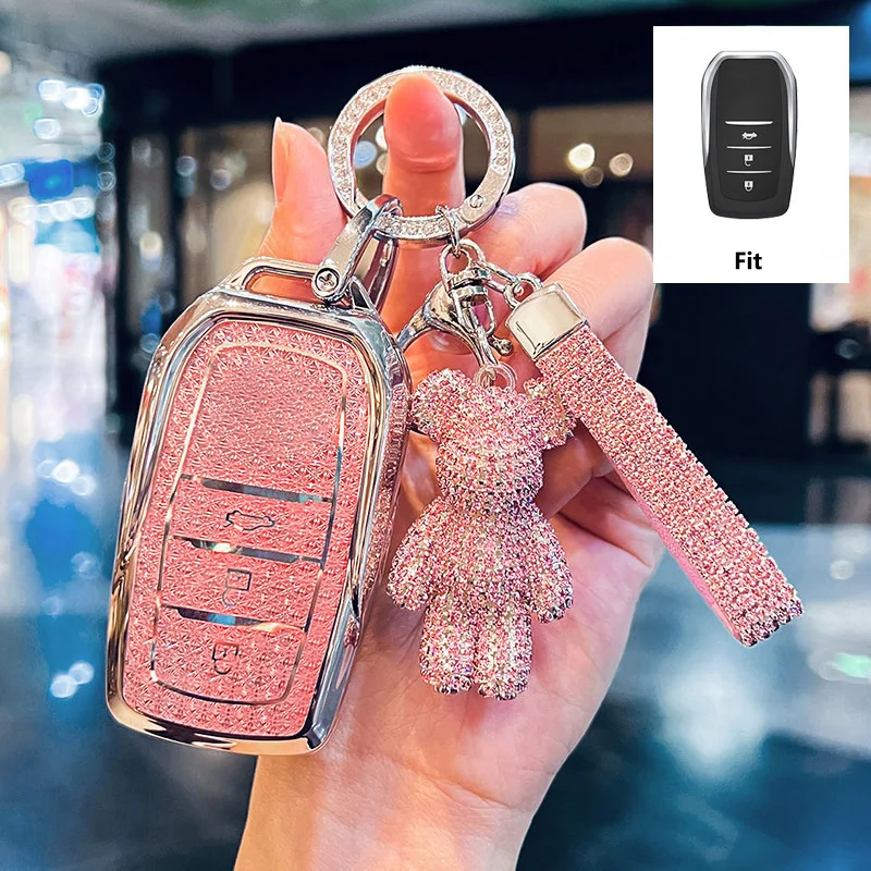 Diamond Pink for Toyota CHR Hilux Fortuner Land Cruiser 200 Camry Corolla Crown RAV4 Highland Remote Car Key Case Cover Fob Bag