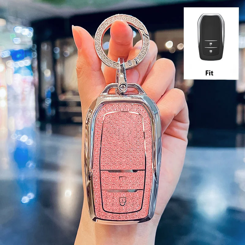 Diamond Pink for Toyota CHR Hilux Fortuner Land Cruiser 200 Camry Corolla Crown RAV4 Highland Remote Car Key Case Cover Fob Bag