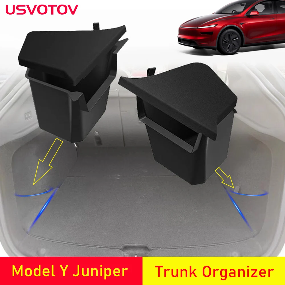 USVOTOV Trunk Organizer for Tesla Model Y Juniper Launch Refresh 2025 Rear Trunk Storage Bins Side Box Organiser TPE Accessories