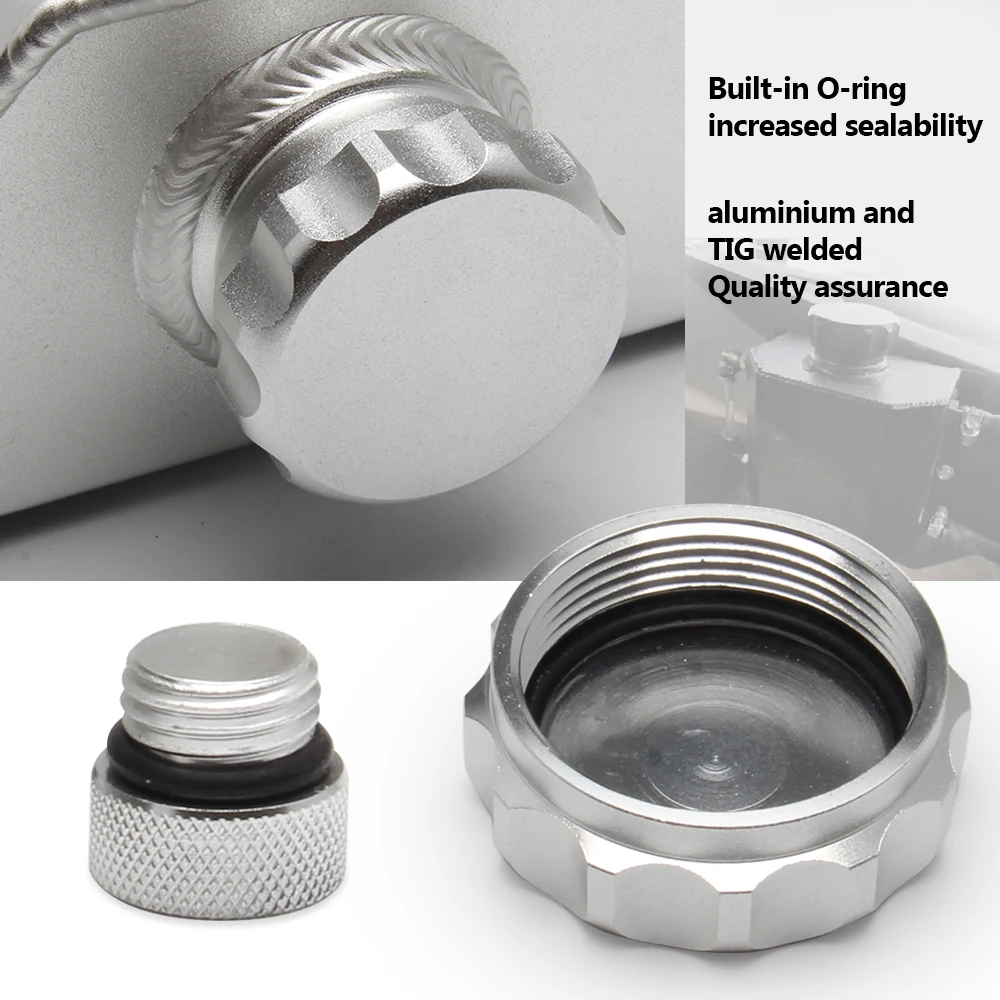 1L/2L Square Engine Coolant Radiator Overflow Oil Catch Can Reservoir Oil Fuel Tank With Drain Plug Breather Aluminum
