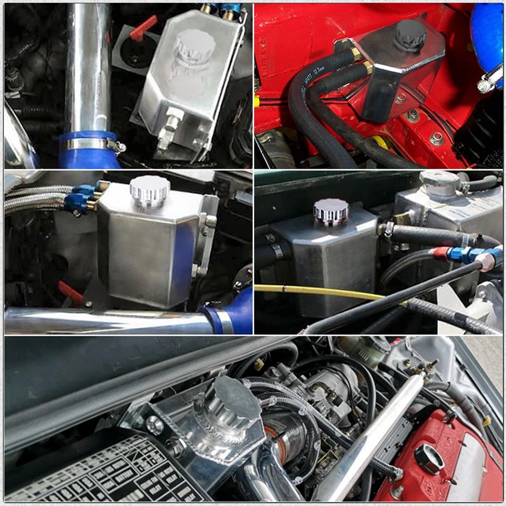 1L/2L Square Engine Coolant Radiator Overflow Oil Catch Can Reservoir Oil Fuel Tank With Drain Plug Breather Aluminum