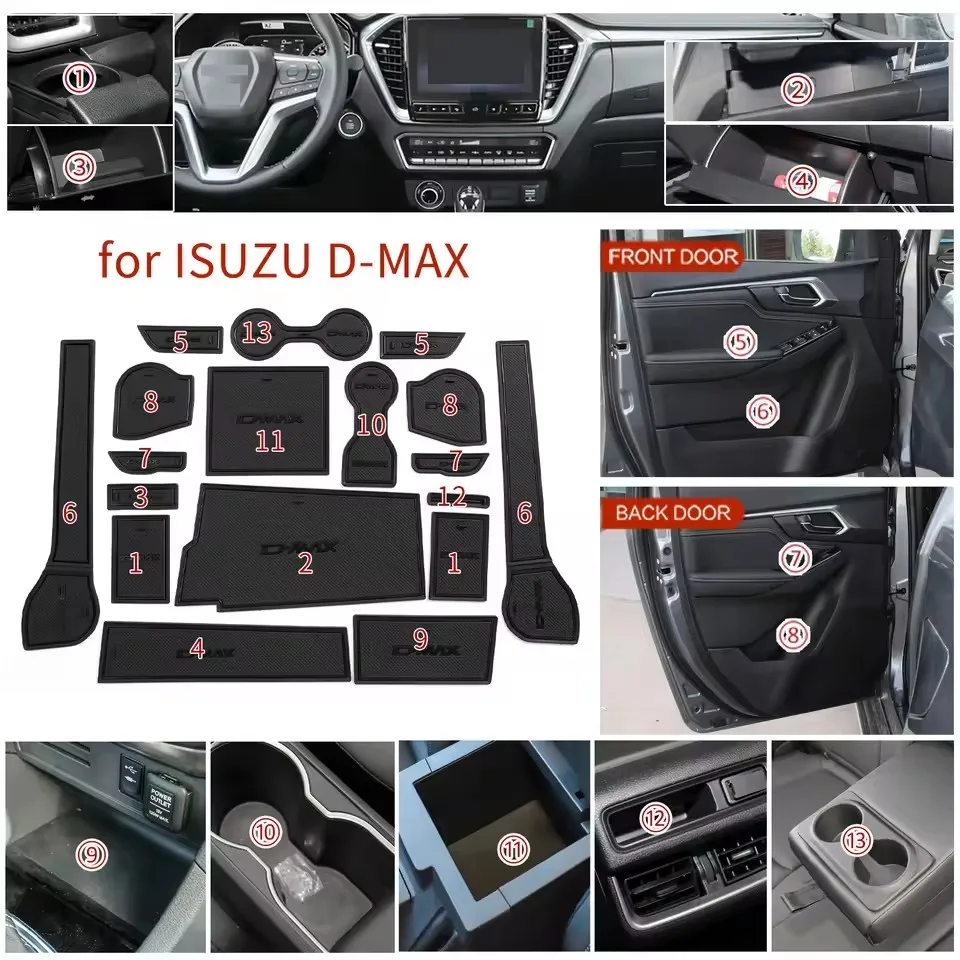 for ISUZU D-MAX 2021 - 2024 PVC Anti-Slip Gate Slot Cup Mat Non-Slip Door Groove Pad Car Interior Accessories
