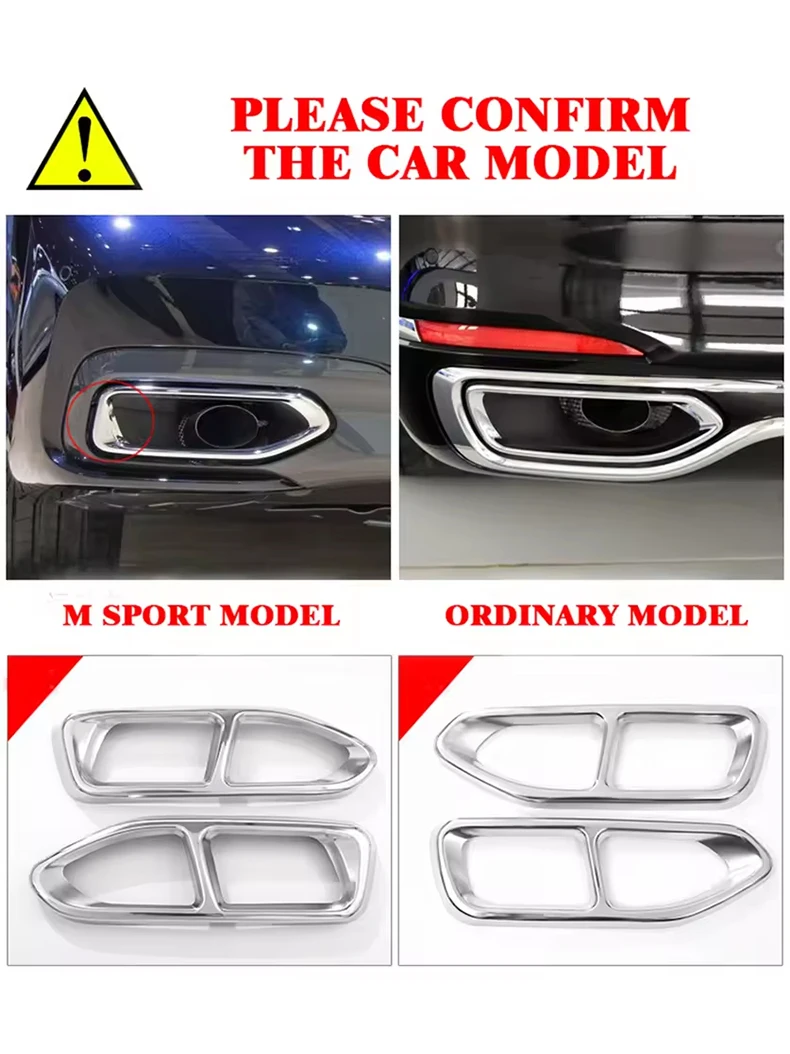 2Pcs Glossy Black Steel Car Exhaust Muffler Pipe Tip Cover Trim For BMW 7 Series F01 G11 G12 730 740 750li 2009-2022 Accessories