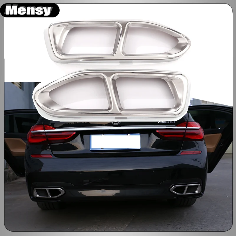 2Pcs Glossy Black Steel Car Exhaust Muffler Pipe Tip Cover Trim For BMW 7 Series F01 G11 G12 730 740 750li 2009-2022 Accessories