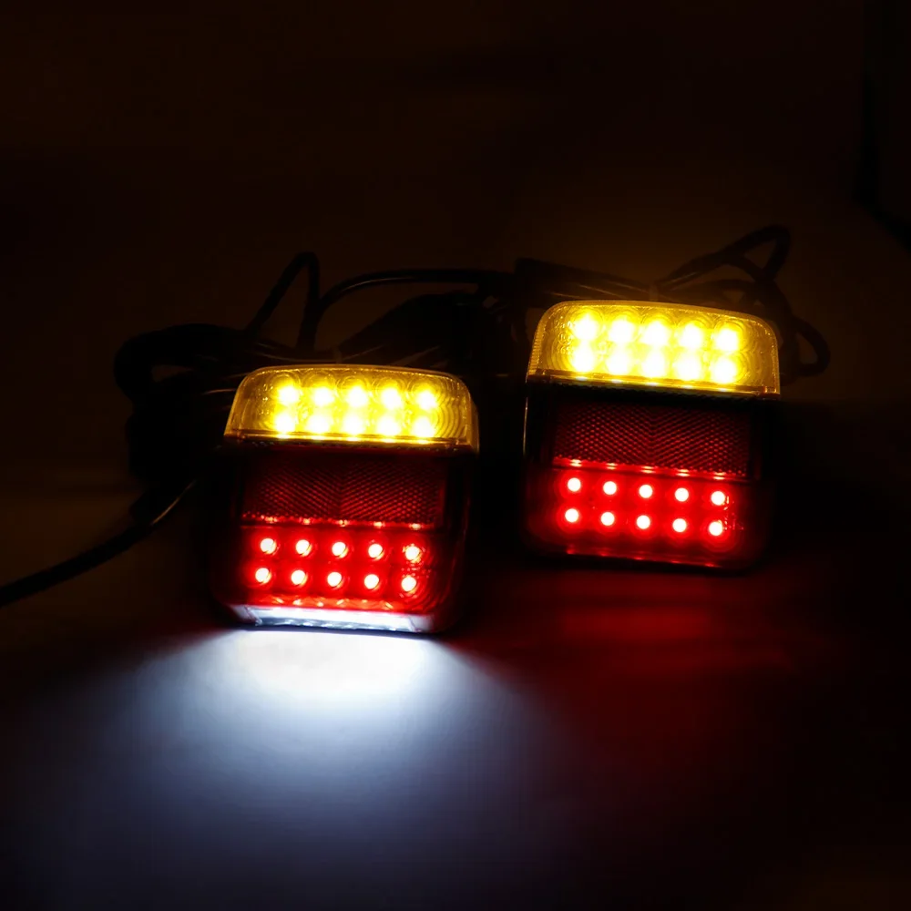 1Set 12V Universal Rear Towing Trailer Tail Light 16 LED 10m Cable 7 Pin Brake Stop License Number Plate Lamp Waterproof Lights