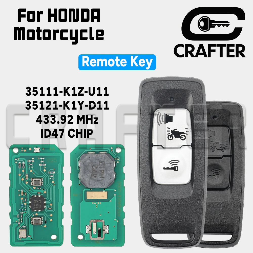 Key Crafters 35111-K1Z-U11 35121-K1Y-D11 ID 47 CHIP 433.92MHz Smart Remote Key For HONDA Motorcycle PCX160/125 Forza 2021+