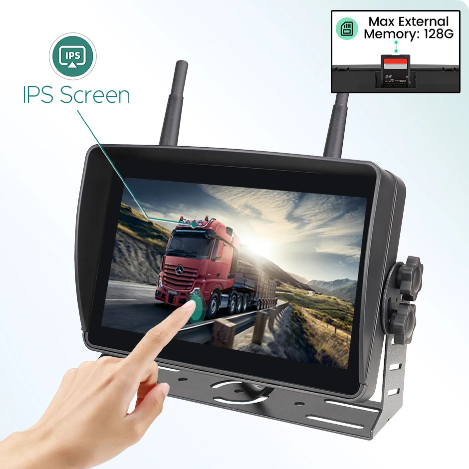 7'' AHD Digital Wireless Touch Screen DVR Record IR Night Vision Reverse Backup Camera 4CH WiFi Monitor For Truck/Trailer/Bus/RV