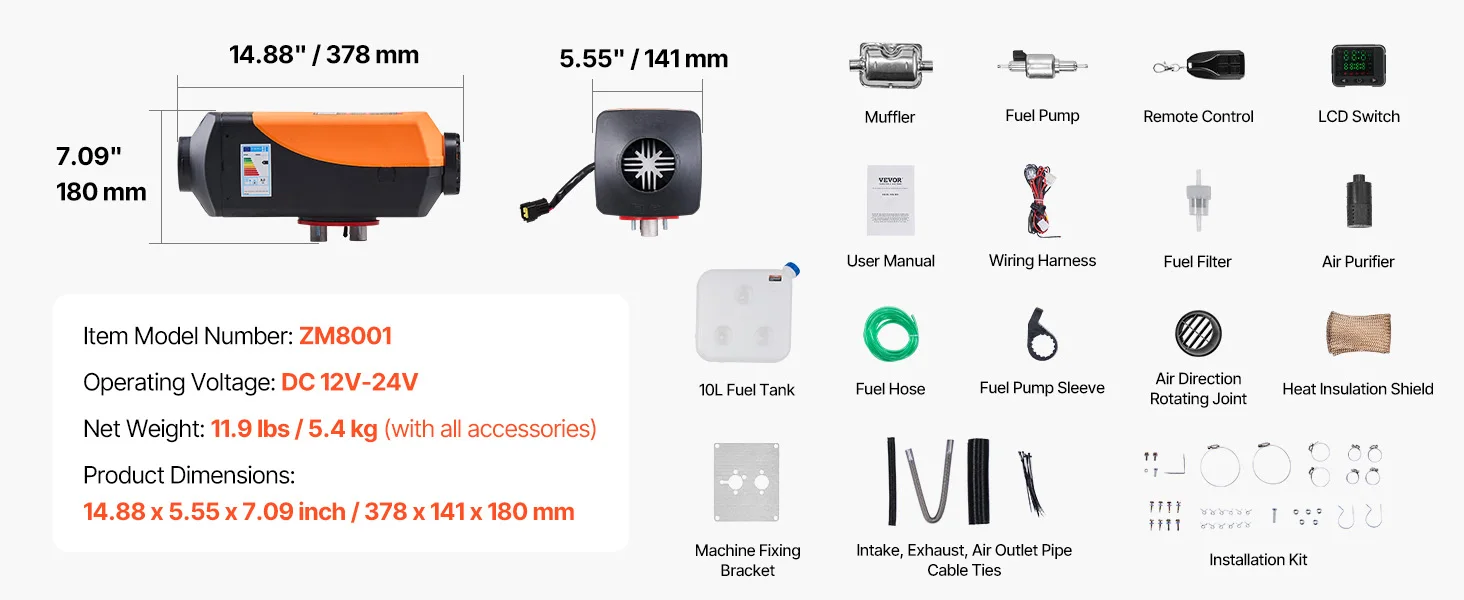 SucceBuy 8KW Diesel Air Heater 12V Diesel Heater with Remote Control 10L Fuel Tank Diesel Parking Heater for RV Trailer Camper