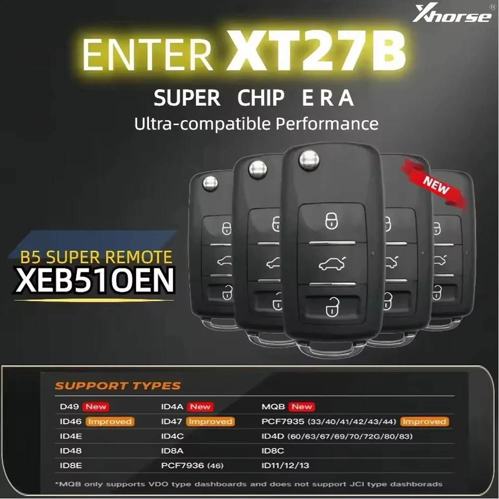 5PCS XHORSE XEB510EN B5 Super Remote Key 3 Buttons with XT27B Super Chip for B5 Type for VVDI2, VVDI Key Tool Max Pro