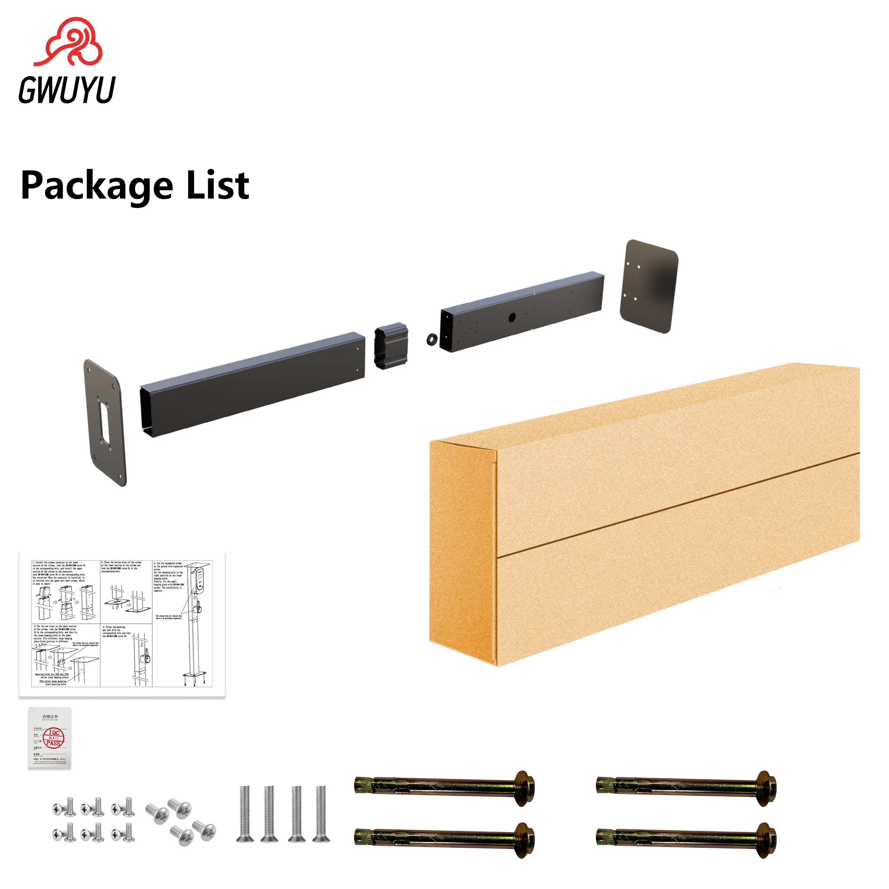 GWUYU 1.3m Wall-Mounted Charging Station Aluminum Alloy Electric Vehicle Charging Pole Black Home Design for EV Cars