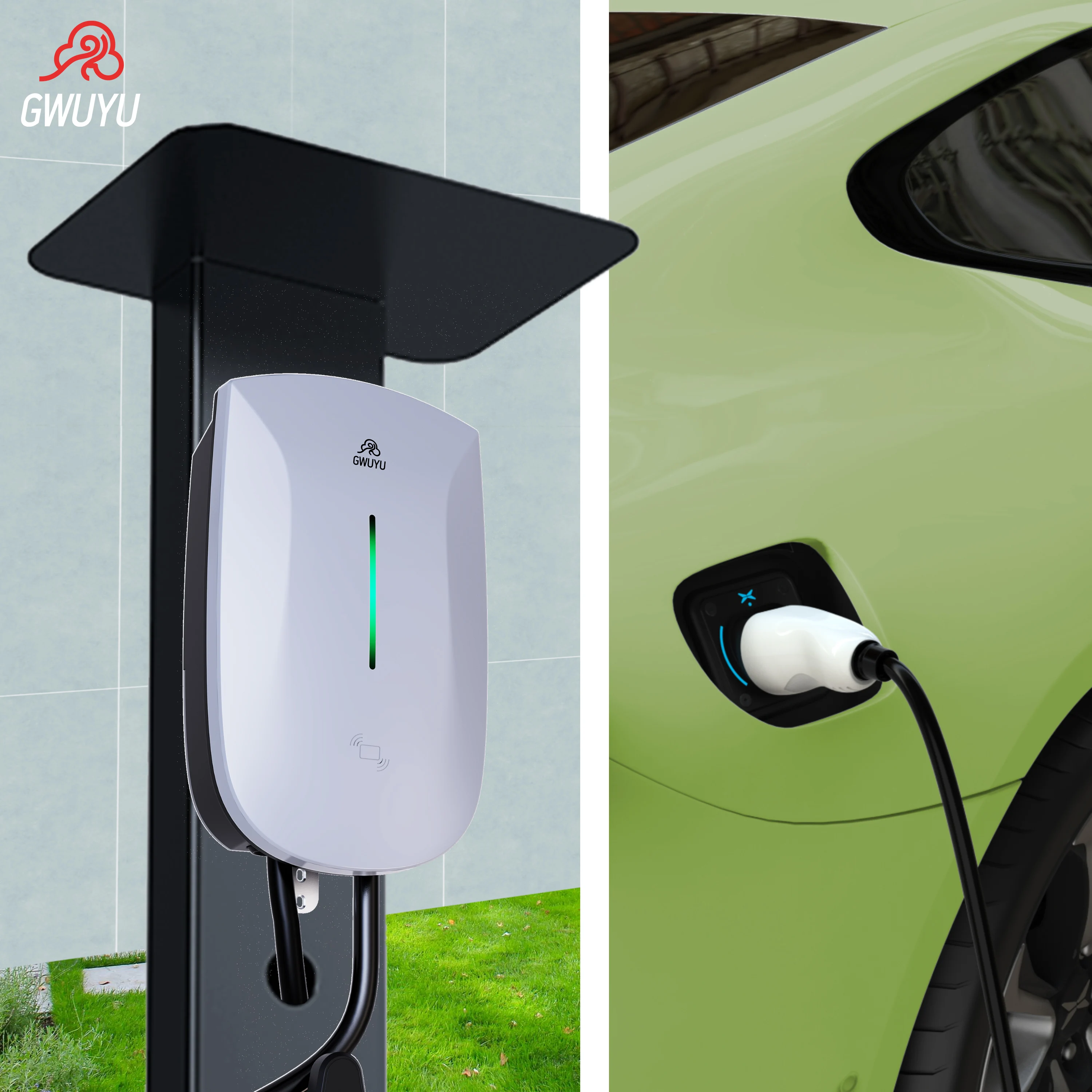 GWUYU 1.3m Wall-Mounted Charging Station Aluminum Alloy Electric Vehicle Charging Pole Black Home Design for EV Cars