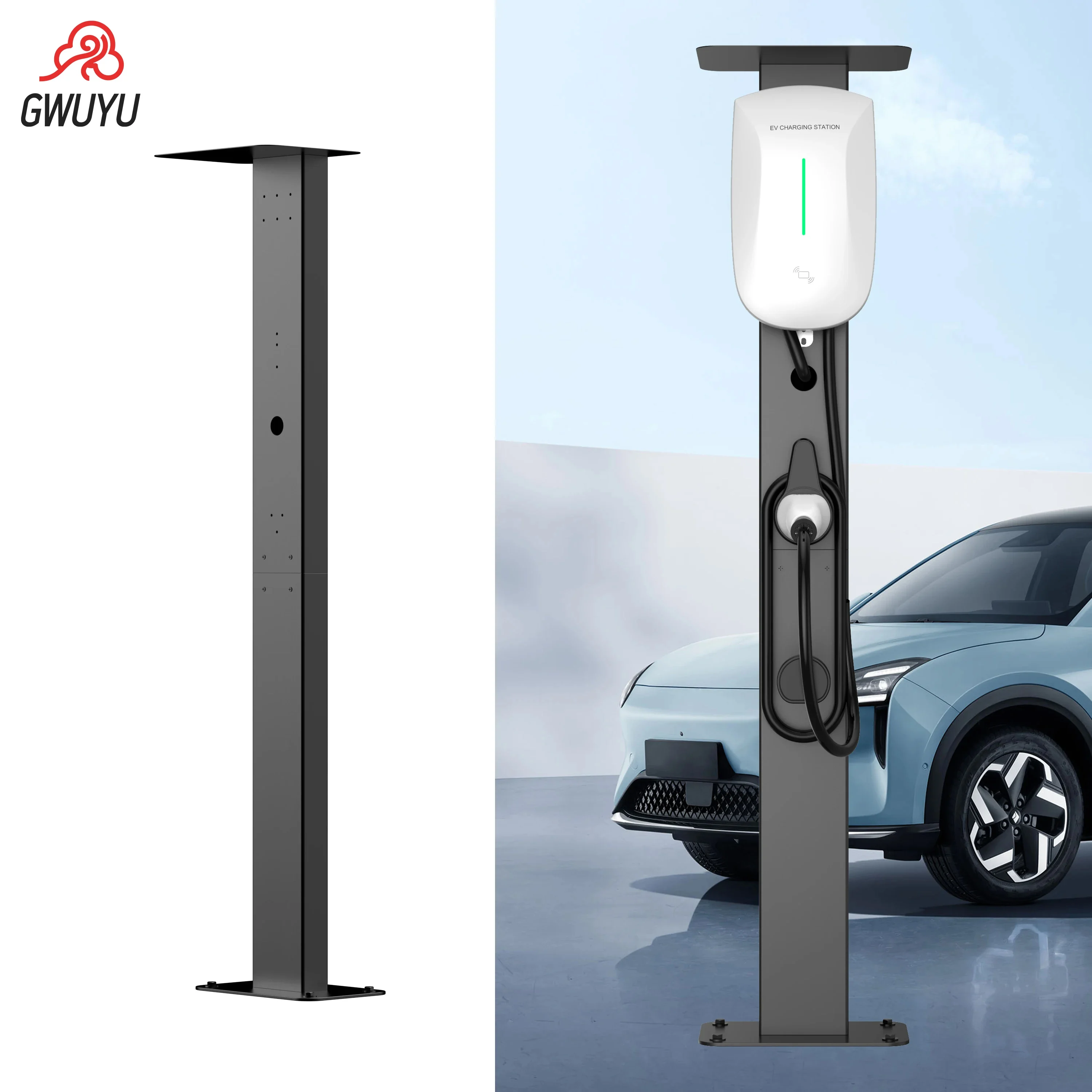 GWUYU 1.3m Wall-Mounted Charging Station Aluminum Alloy Electric Vehicle Charging Pole Black Home Design for EV Cars
