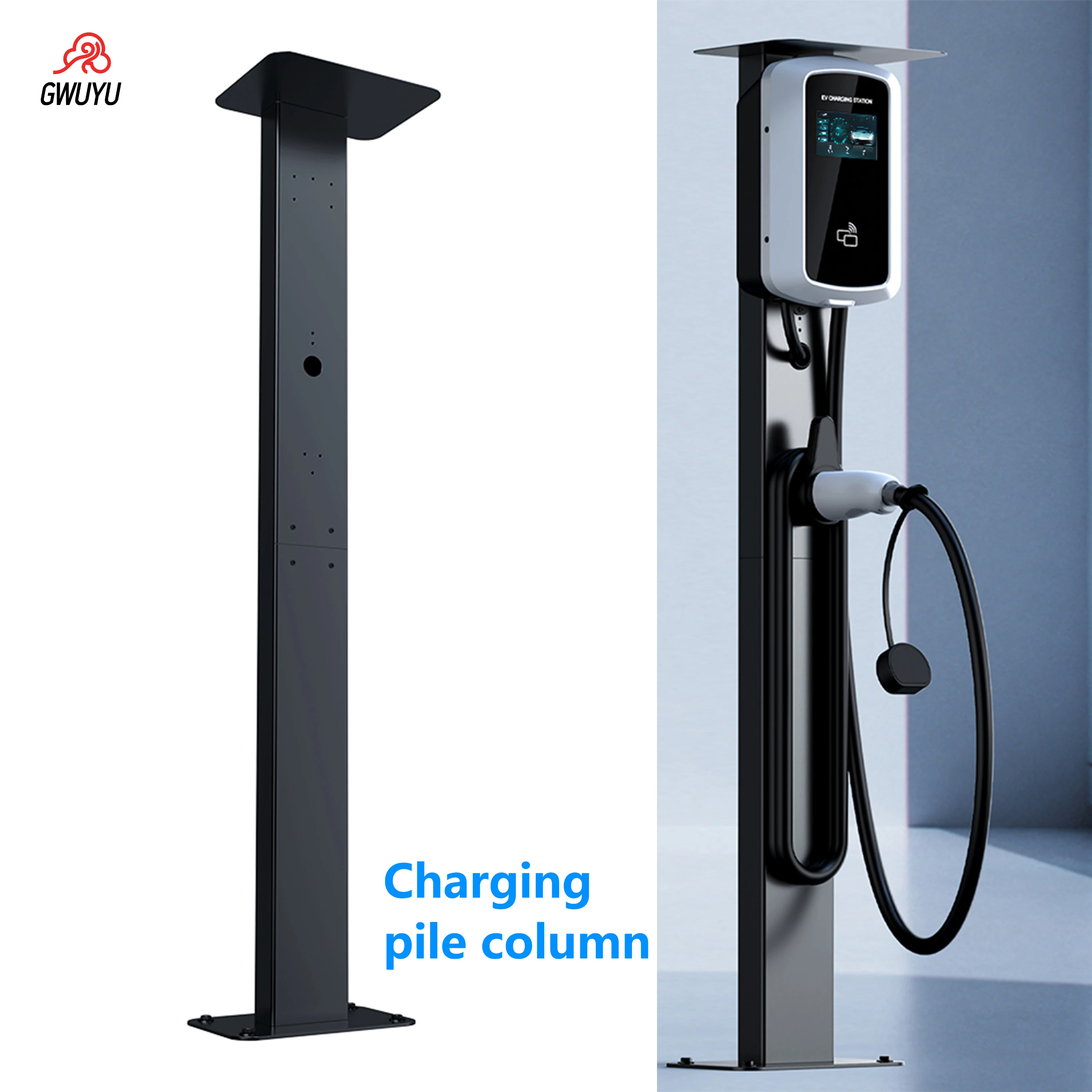 GWUYU 1.3m Wall-Mounted Charging Station Aluminum Alloy Electric Vehicle Charging Pole Black Home Design for EV Cars
