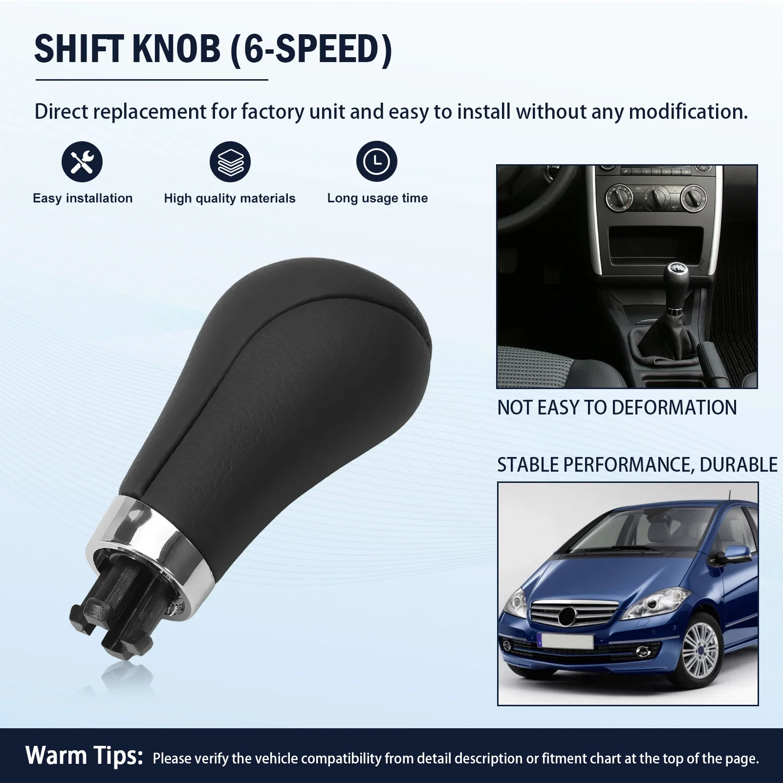 Gear Shift Knob Lever 6 Speed Stick Handball Head Compatible with Classes A, B, C, E, CLK W169, W245, W203, W211