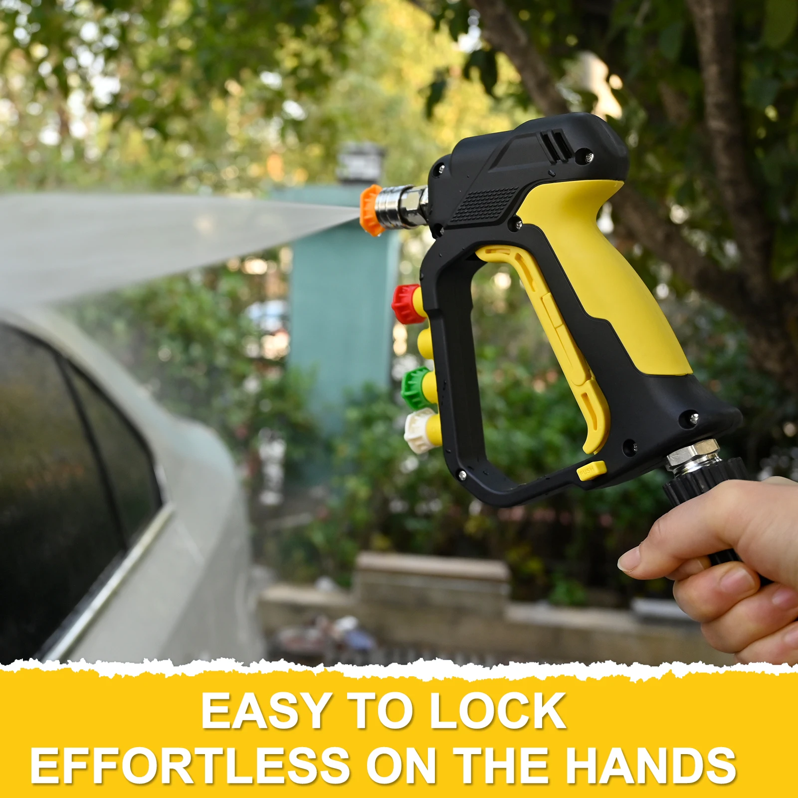High Pressure Washer Short Spray Gun Max 5000 PSI with Inlet M22-ID14mm & Outlet 1/4” Quick Connector & Nozzle Tips Holder