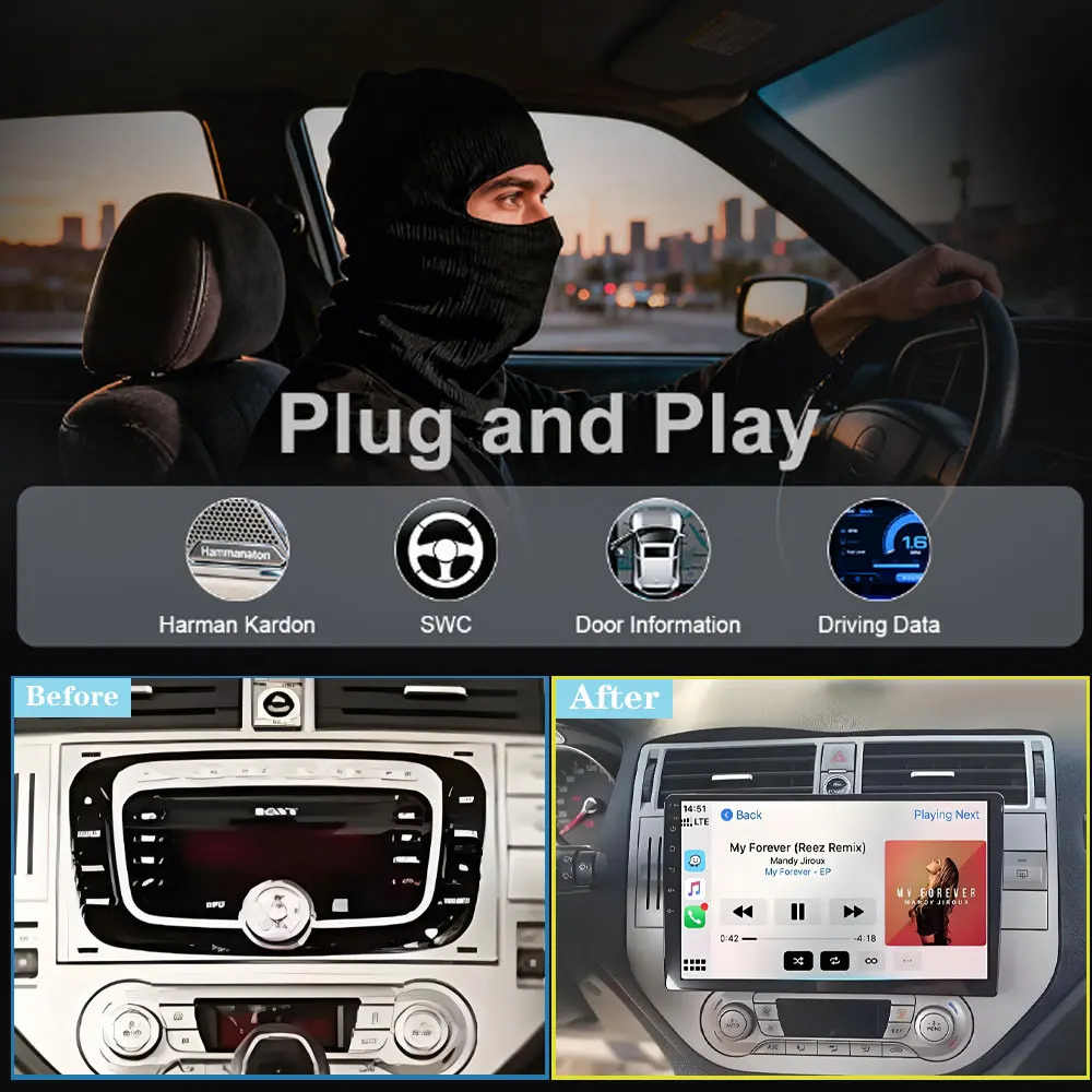 Android 16 For Ford Kuga MK1 2008-2012 For Ford C-MAX CMAX 2003-2010 Car Radio GPS 2k Screen Carplay 4G Wifi Stereo Video DSP BT
