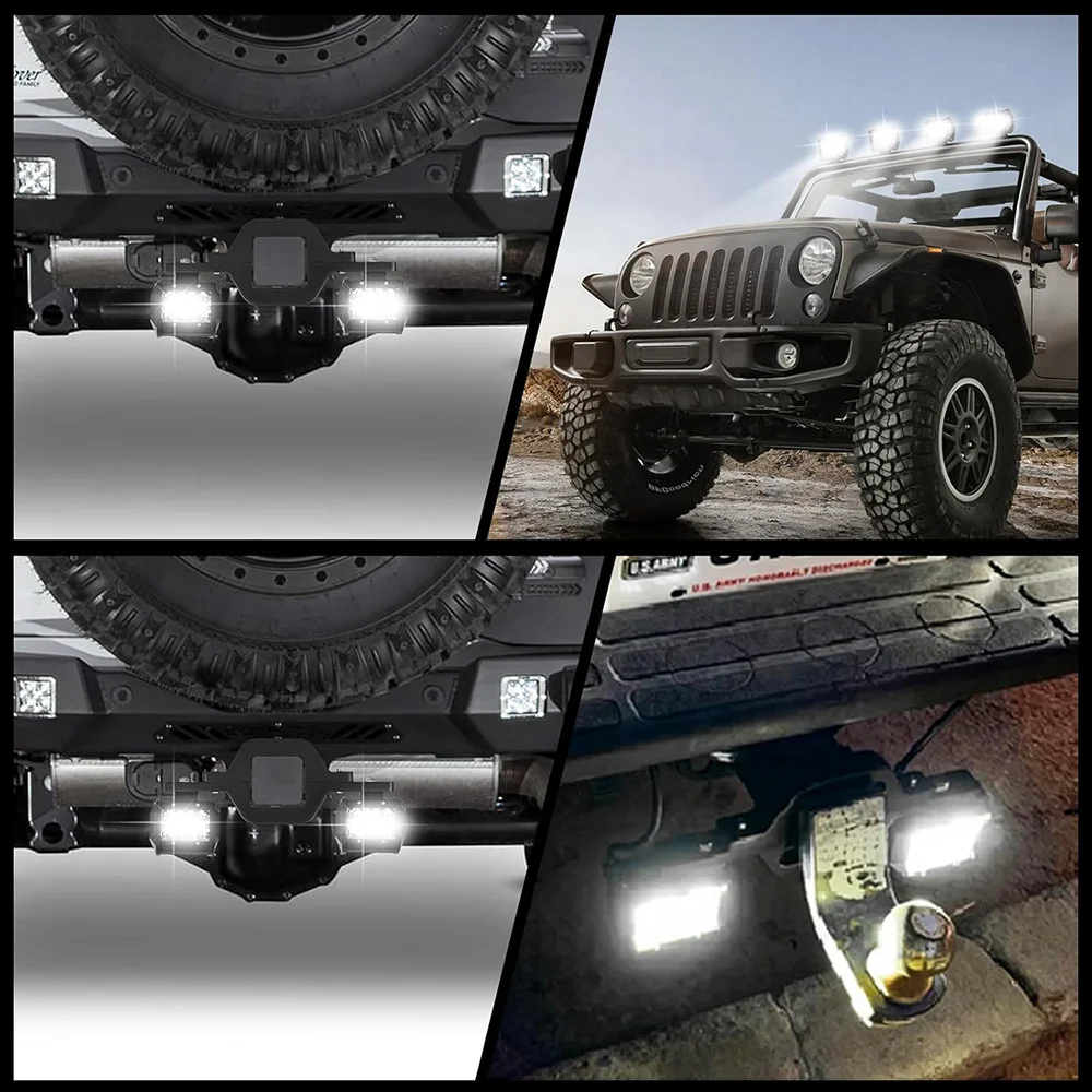 2PCS LED Work Light Pods 4 Inch Off-Road Driving Light Bar 12-24V 2.5‘’ Tow Hitch Mounting Bracket for Truck Trailer SUV Pickup