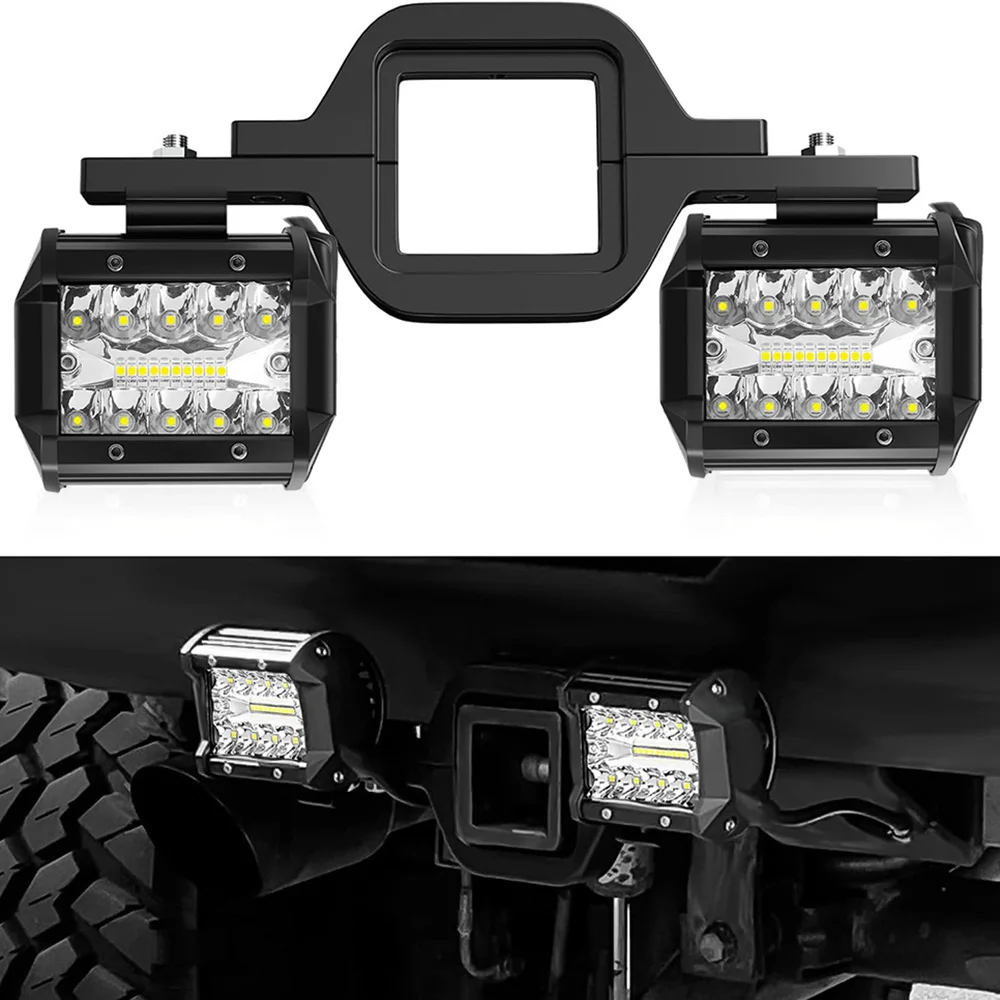 2PCS LED Work Light Pods 4 Inch Off-Road Driving Light Bar 12-24V 2.5‘’ Tow Hitch Mounting Bracket for Truck Trailer SUV Pickup