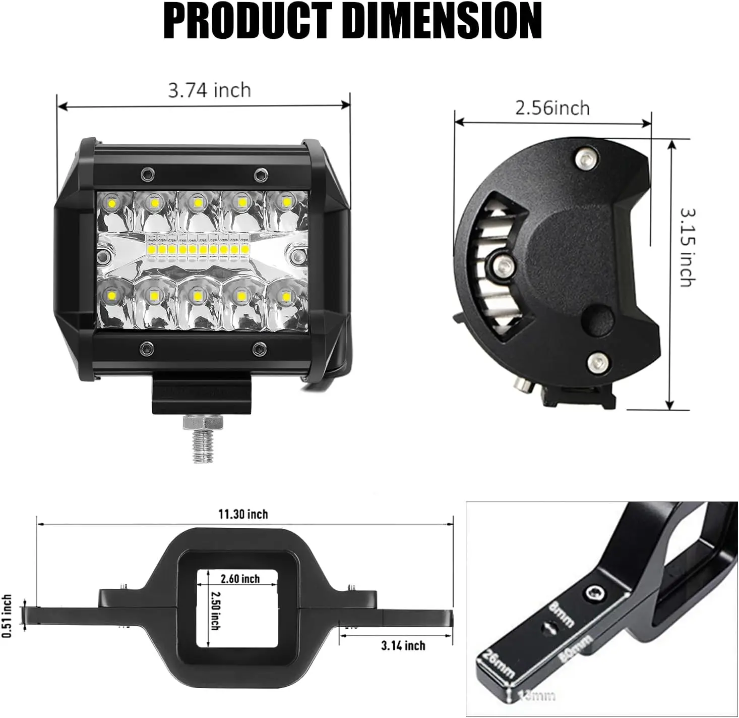 2PCS LED Work Light Pods 4 Inch Off-Road Driving Light Bar 12-24V 2.5‘’ Tow Hitch Mounting Bracket for Truck Trailer SUV Pickup