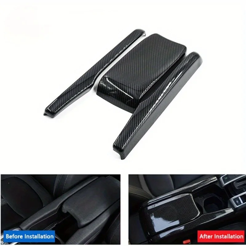 3PCS/Set Car Interior Center Console Armrest Box Panel Trim Sticker Carbon Fiber Look Fit For Honda Civic 2016 2017 2018-2021