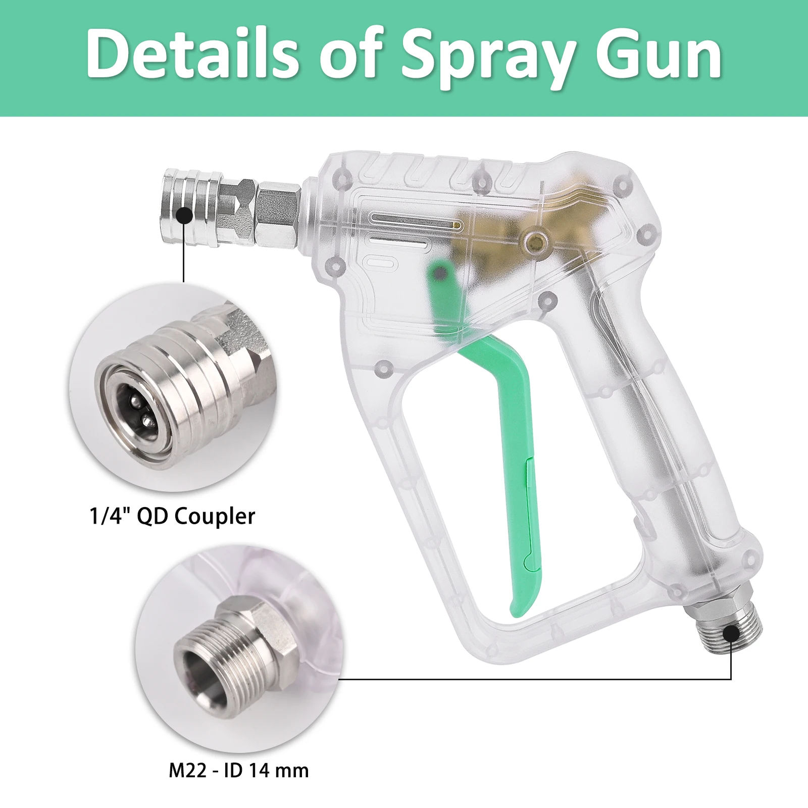 Pressure Washer Gun Kit - Convenient Electric Pressure Washer Gun Max 150 bar with 1/4" Quick Connector 5 Spray Nozzle Tips Set