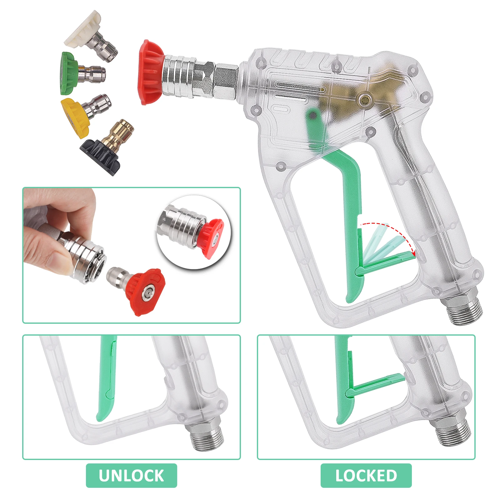 Pressure Washer Gun Kit - Convenient Electric Pressure Washer Gun Max 150 bar with 1/4" Quick Connector 5 Spray Nozzle Tips Set