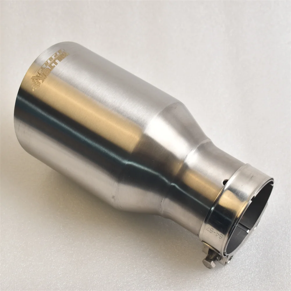 MILLTEK SPORT Universal Car Muffler 304 Stainless Steel Matte Brushed Finish with Pointed Exhaust Tip And Slanted Pipe