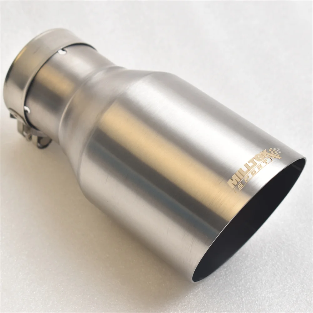MILLTEK SPORT Universal Car Muffler 304 Stainless Steel Matte Brushed Finish with Pointed Exhaust Tip And Slanted Pipe