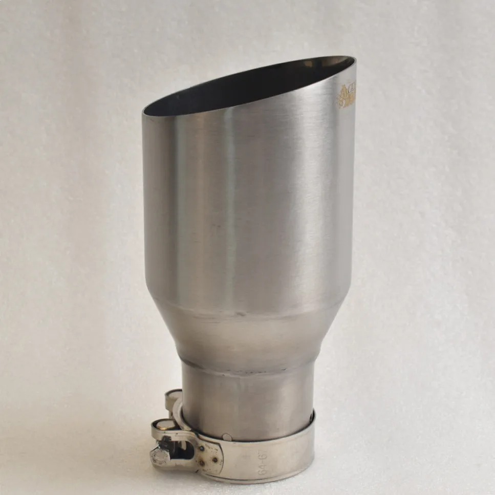MILLTEK SPORT Universal Car Muffler 304 Stainless Steel Matte Brushed Finish with Pointed Exhaust Tip And Slanted Pipe