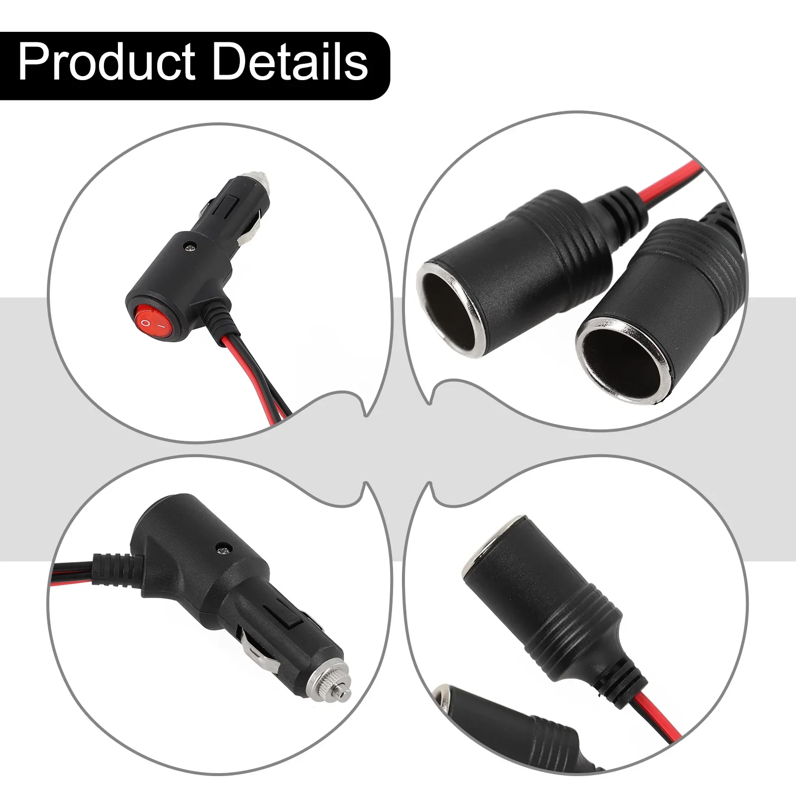 Car Cigarette Lighter 12V 24V Splitter Adapter W/ On Off Switch 1 Male To 2 Female Sockets Y Splitter Car Accessories 10cm