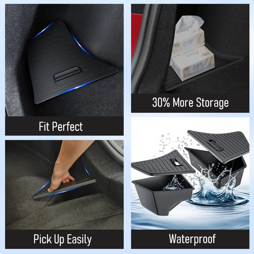 For 2024 2025 2026 Tesla Model 3 Rear Trunk Side Storage Box with Cover Tail Boot Organizer Partition Decoration Car Accessories
