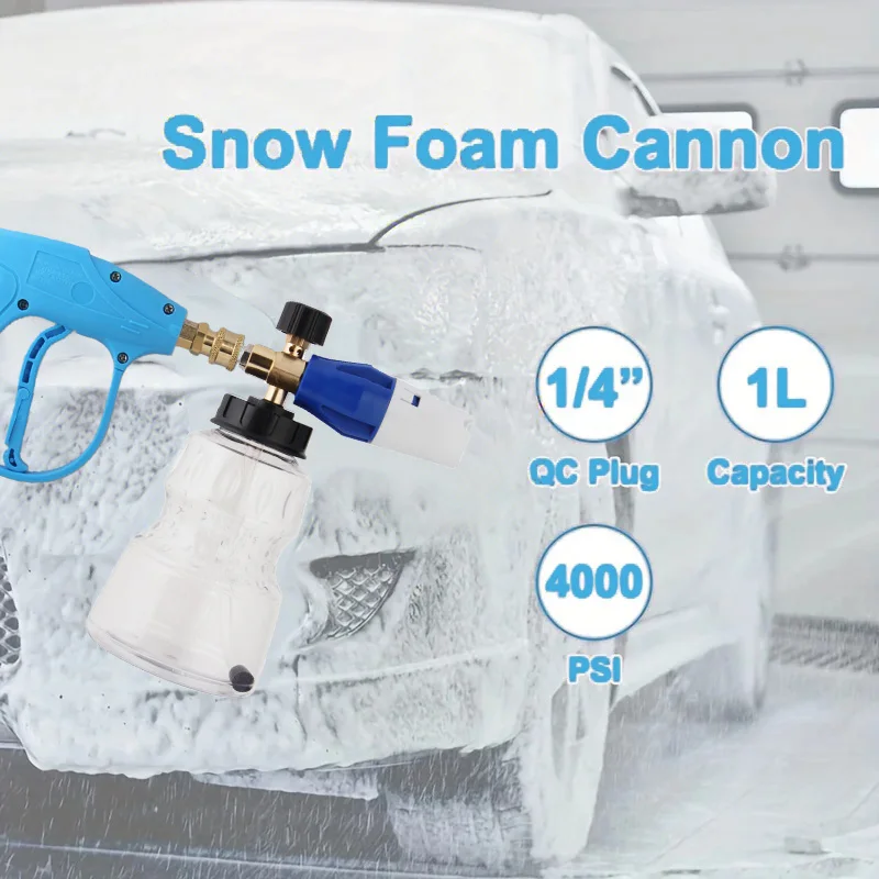 High Pressure Washer PA Foam Cannon, 1/4" Quick Connect Adjustable Nozzle Transparent Bottle for Car Wash Cleaning