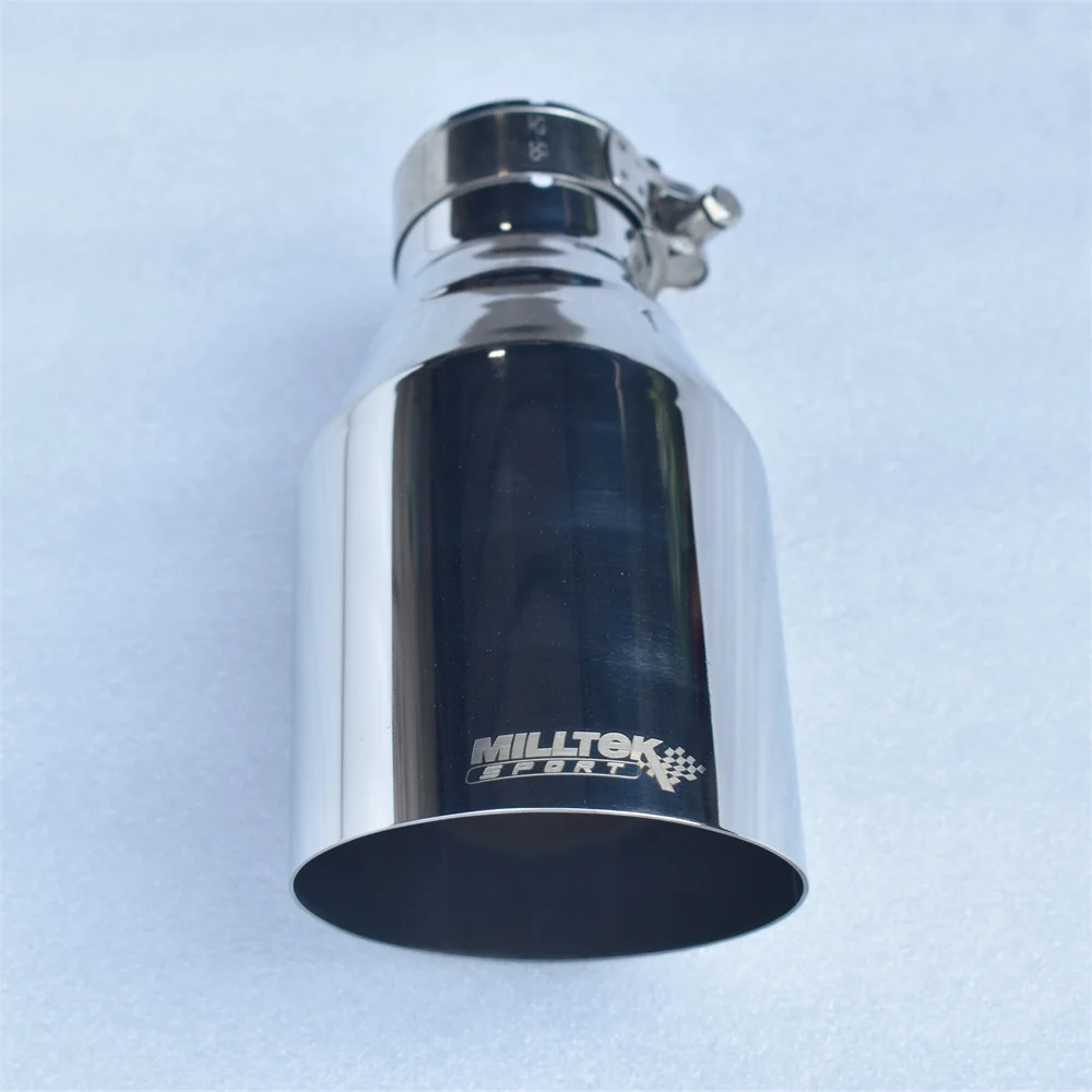 MILLTEK SPORT 304 Stainless Steel Car Muffler Glossy Silver Pointed Exhaust Nozzle Universal Angled Design for Automotive